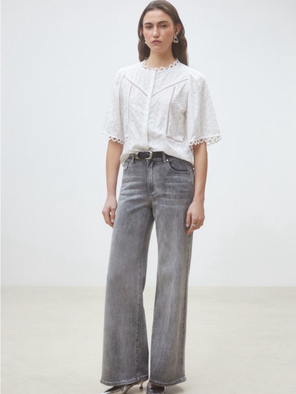 SUNCOO Wide-Leg Gray Washed Jeans